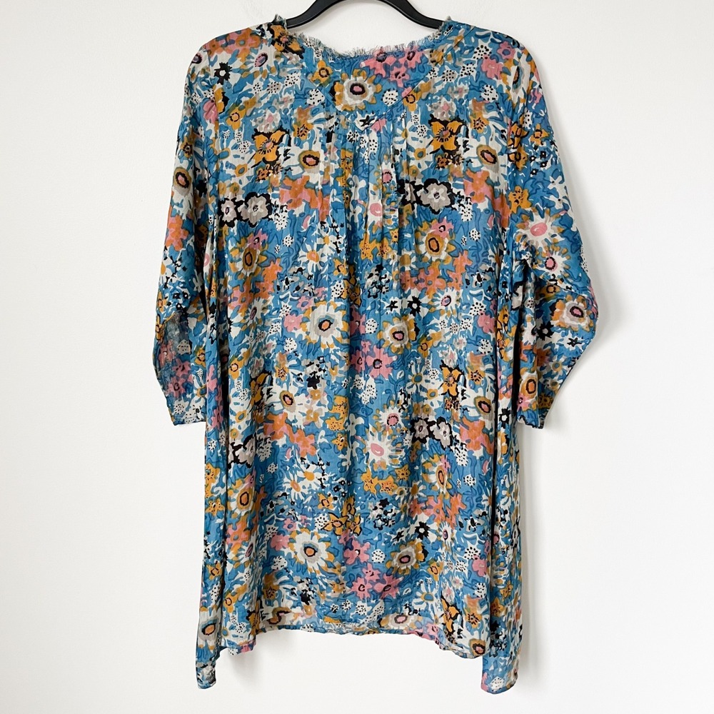Natural Life Boho Floral Tunic Dress Swim Coverup Womens Small Medium Blue Pink - Picture 6 of 12